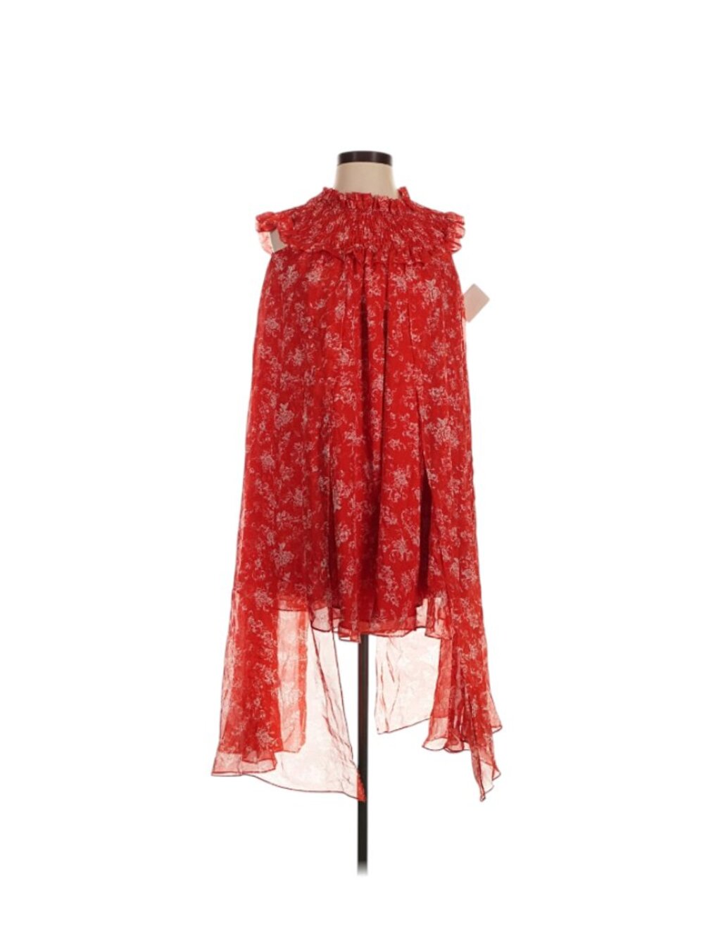 Caroline Constas Lola Smocked Dress Womens XS Red White Floral Off the Shoulder